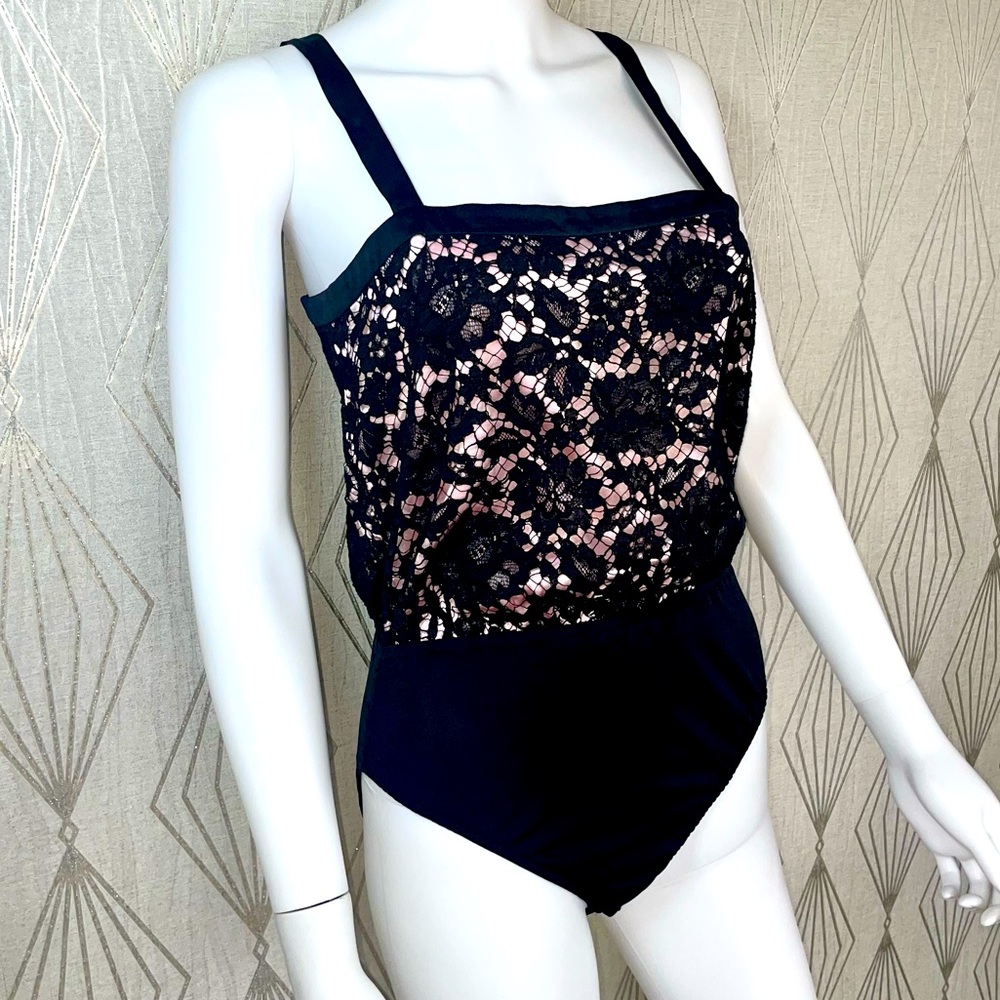 Escada Lace Over Silk Bodysuit